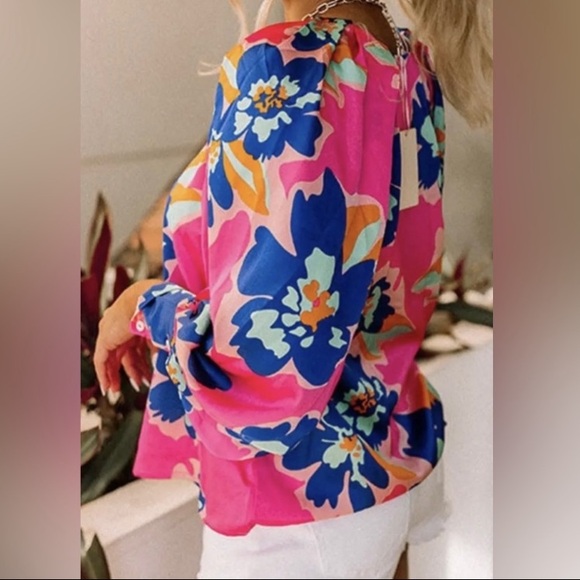 ❤️NEW Pink Multicolor Floral Shirt Top Blouse Flowers Size XL - Picture 3 of 3